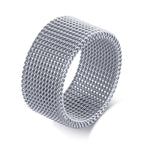 FLEXIBLE STEEL RING MESH FLAT CHAIN BAND RING FOR MEN WOMEN JEWELRY