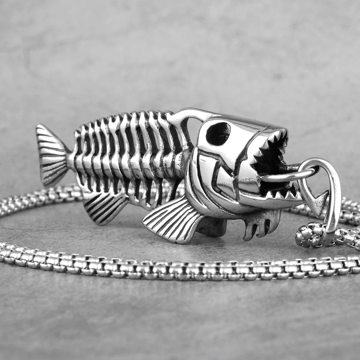 PENDRA Piranha Fish Bones Steel Necklace