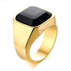 Man Ring Black Carnelian Signet Rings Stainless Steel Square Pinky Rings Gents Wealth And Rich Status Jewelry