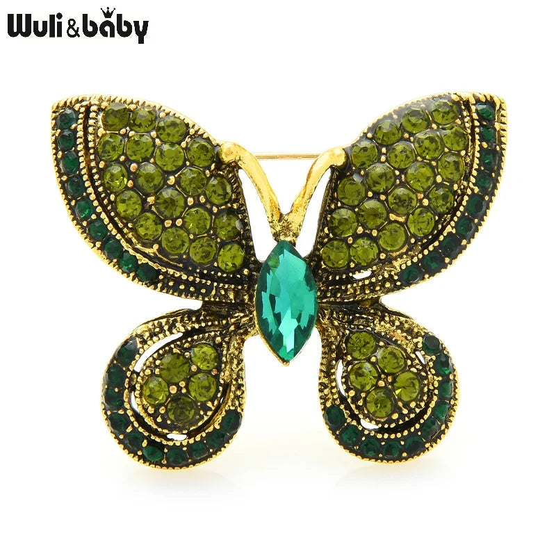 Wuli&baby Sparkling Rhinestone Butterfly Brooches Women Men Blue Insect Party Office Brooch Pins Gifts