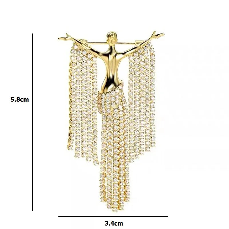 PENDRA Rhinstone Lady Figure Brooch