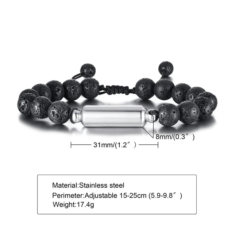 Men Urn Bracelet, Tiger's Eye and Lave Stone Bracelets Stash Capsule, Urns Jewelry for Ashes Cremation Brazalets