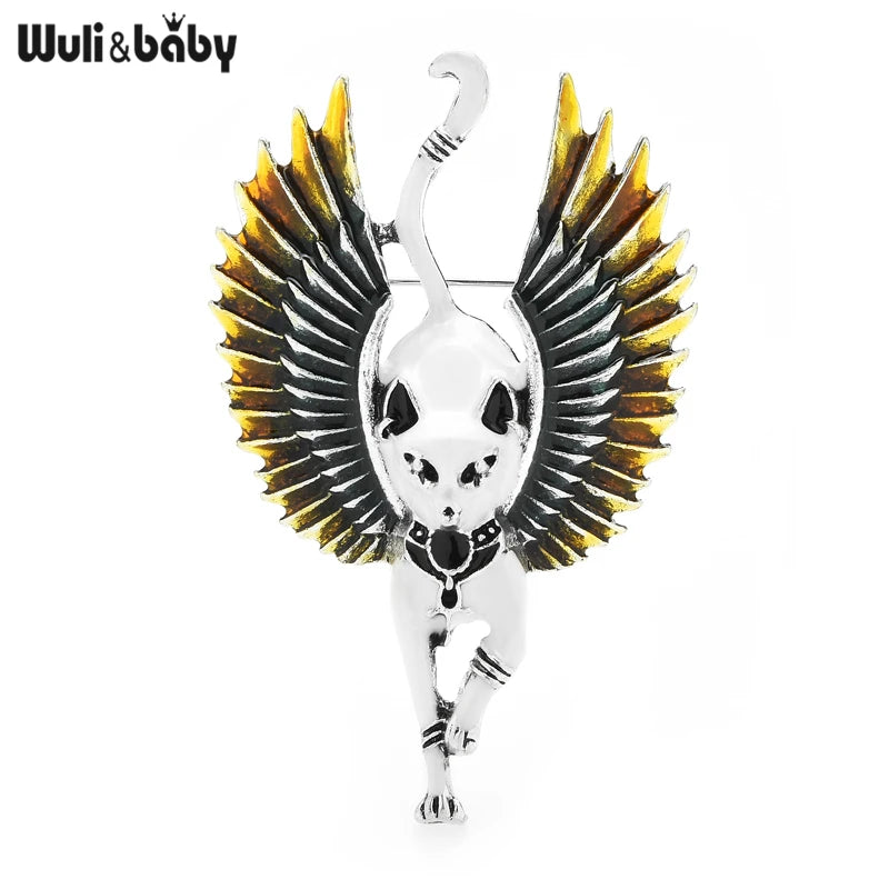 PENDRA Winged Cat Enamel Animal Brooch