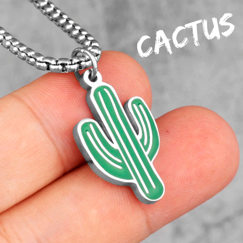 Trendy Cactus INS Style Stainless Steel Men Women Necklaces Pendants Chain for Boy Girlfriend Jewelry Creativity Gift Wholesale