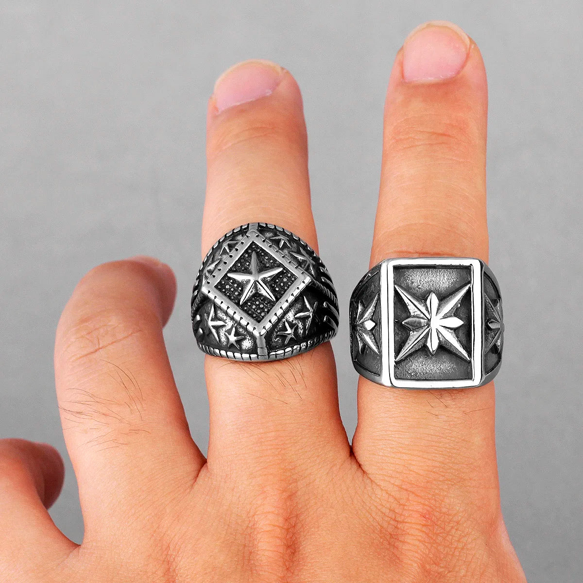 Polaris Star Flower Stainless Steel Mens Rings Simple Trendy Retro for Male Boyfriend Biker Jewelry Creativity Gift Wholesale