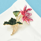 PENDRA Lotuselle Pink Enamel Lotus Flower Brooch