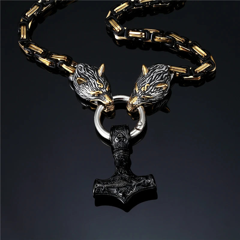 PENDRA Wolf Rune Steel Necklace