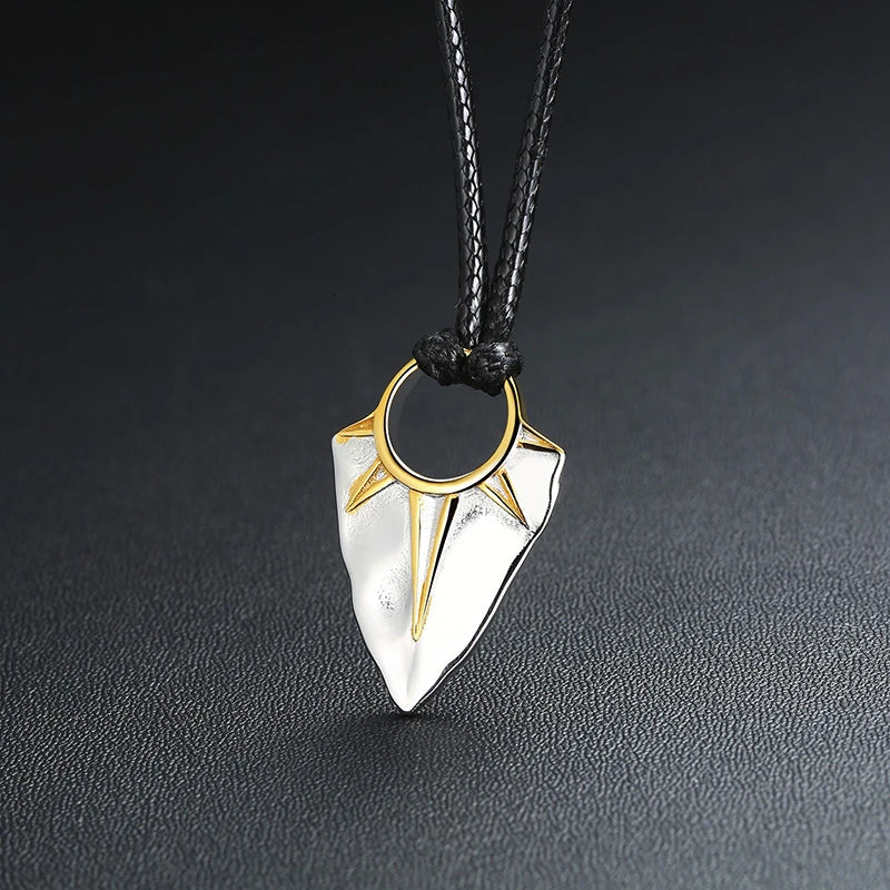 MEN JEWELRY SUN ARROW HEAD PENDANT NECKLACE IN STAINLESS STEEL ARROW HEAD WITH ADJUSTABLE ROPE CHAIN
