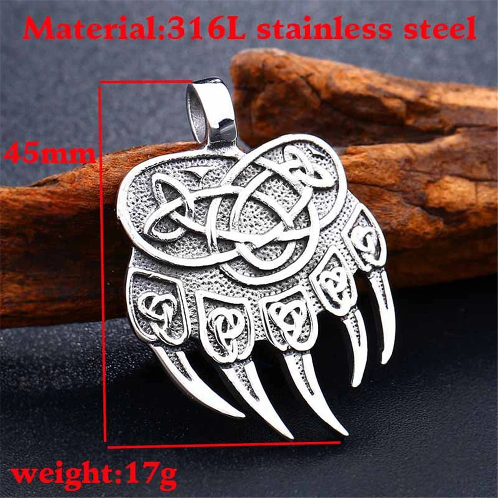 PENDRA Bear Claw Rune Steel Necklace