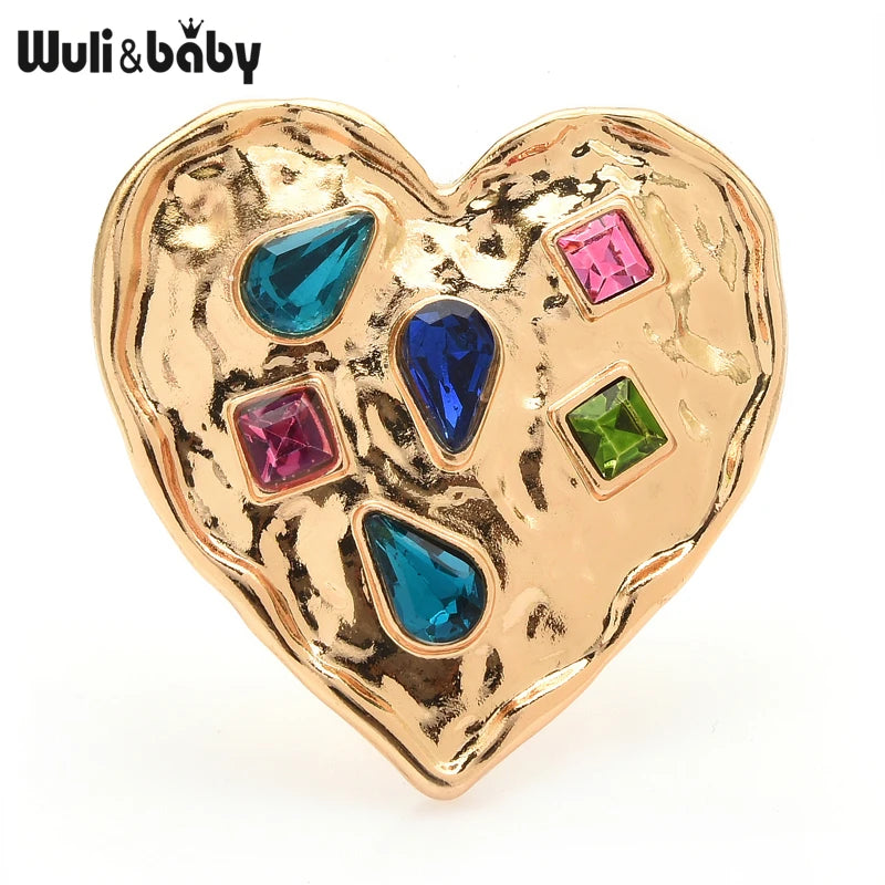 Wuli&baby Heart Brooches Women Unisex Rhinestone 2-color Red Heart Badge Brooch Pins Gifts