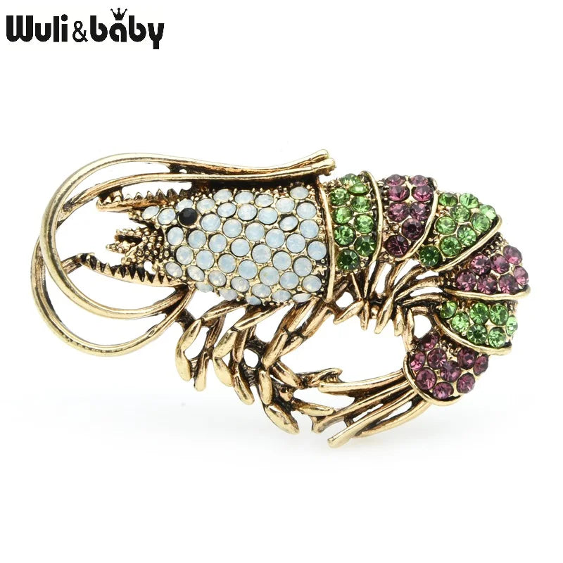 PENDRA Spark Shrimp Rhinestone Animal Brooch