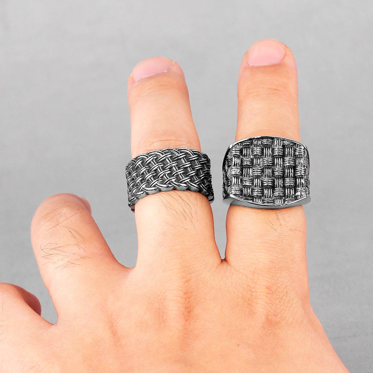 PENDRA Grid Weave Industrial Steel Ring