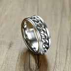 Men's Cuba Chain Spinner Ring  8mm Stainless Steel Wedding Band Silver Color Reliever Worry Rings Men Jewelry