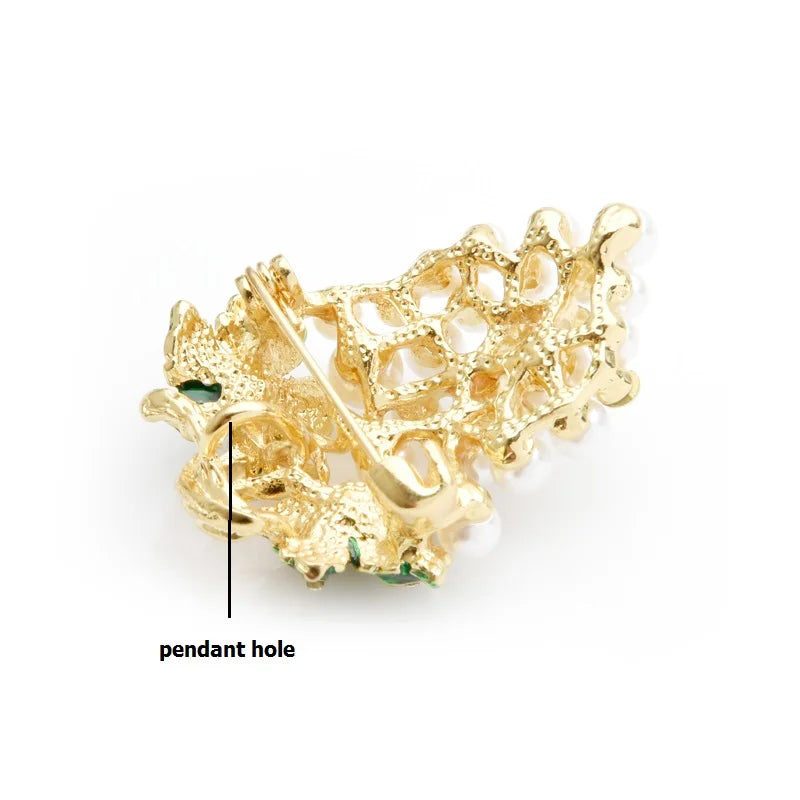PENDRA Vinetta Full-White-Pearl Enamel Grape Brooch