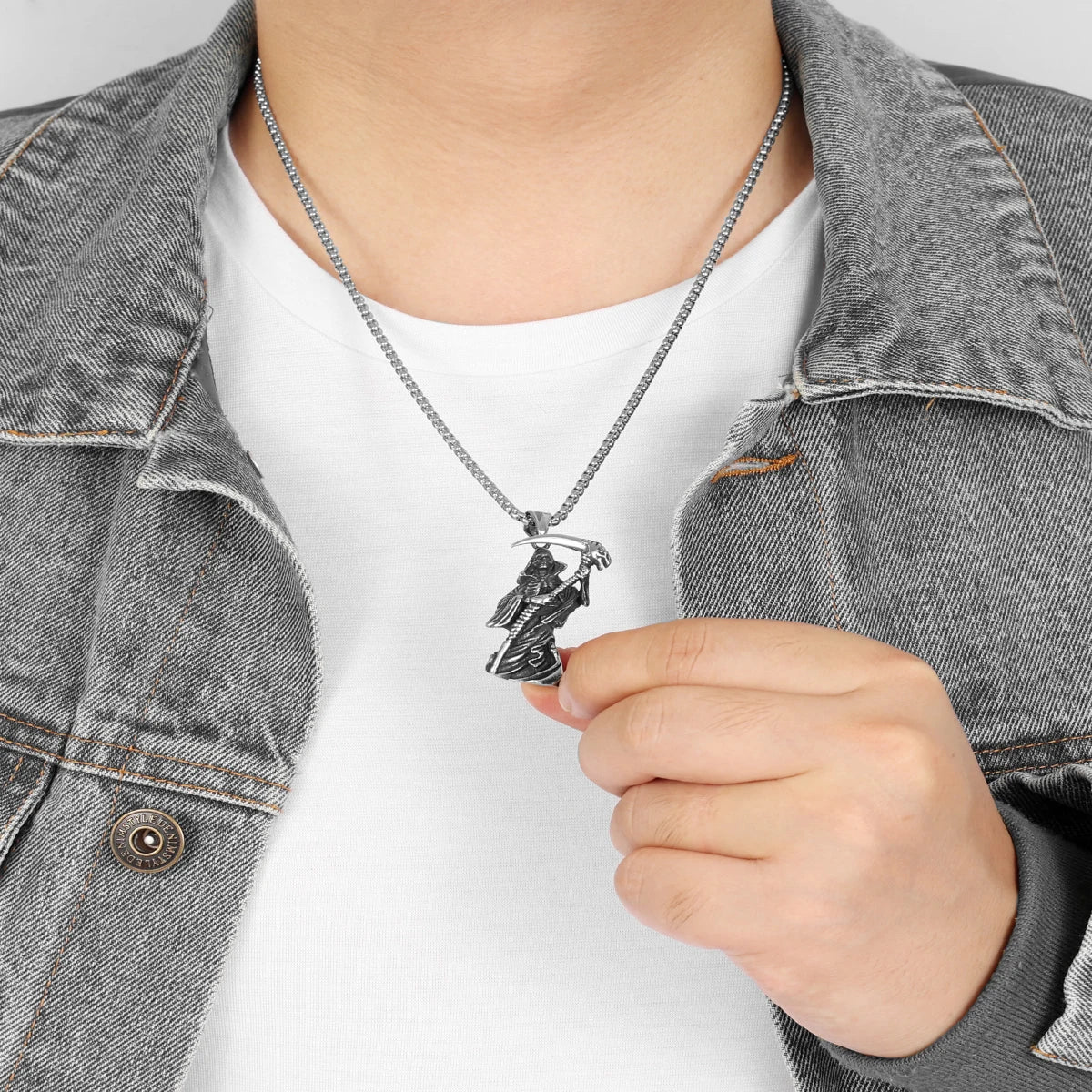PENDRA Grim Reaper Scythe Steel Necklace
