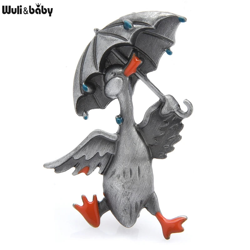 PENDRA Umbrella Duck Enamel Animal Brooch