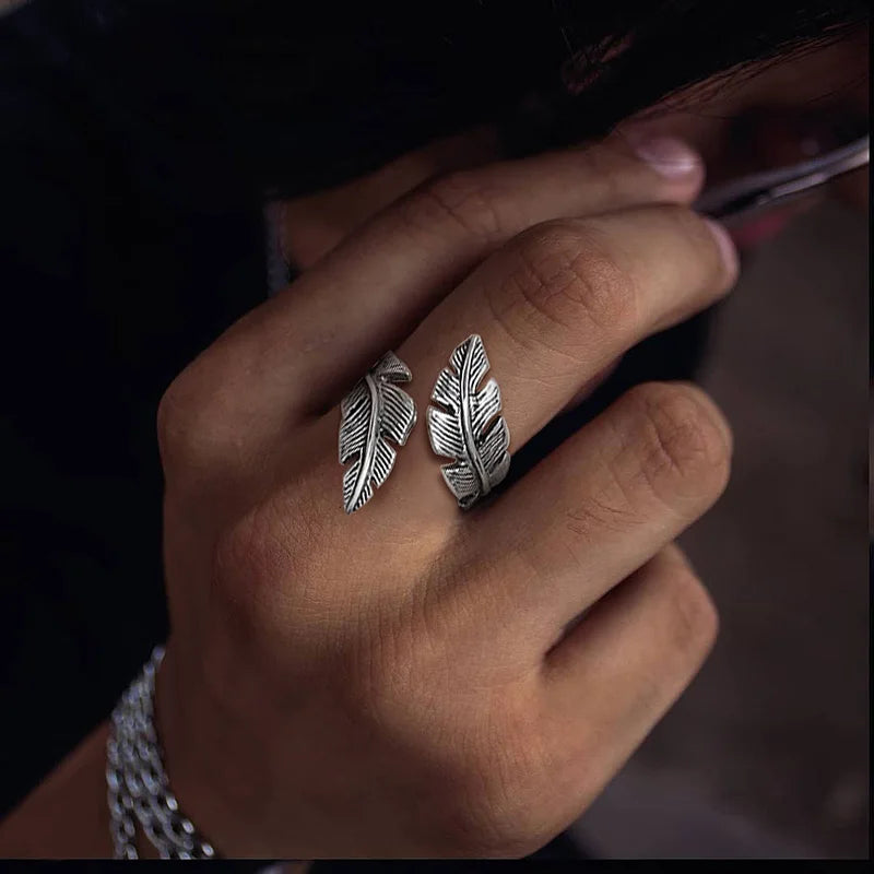 Ring Men Angel Feather Stainless Steel Vintage Feathers Wrap Punk Bike Fashion Jewelry