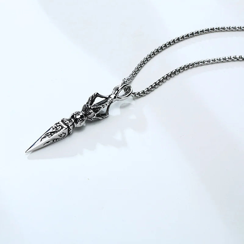 GANDHANRA STAINLESS STEEL TIBETAN BUDDHIST PROTECTION PENDANT VAJRA PATRON SAINT AMULET NECKLACE FOR MEN JEWELRY