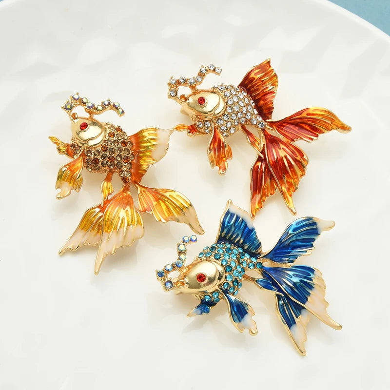Wuli&baby Enamel Fish Brooches Women Unisex 3-color Rhinestone Sea Animal Party Office Brooch Pins Gifts