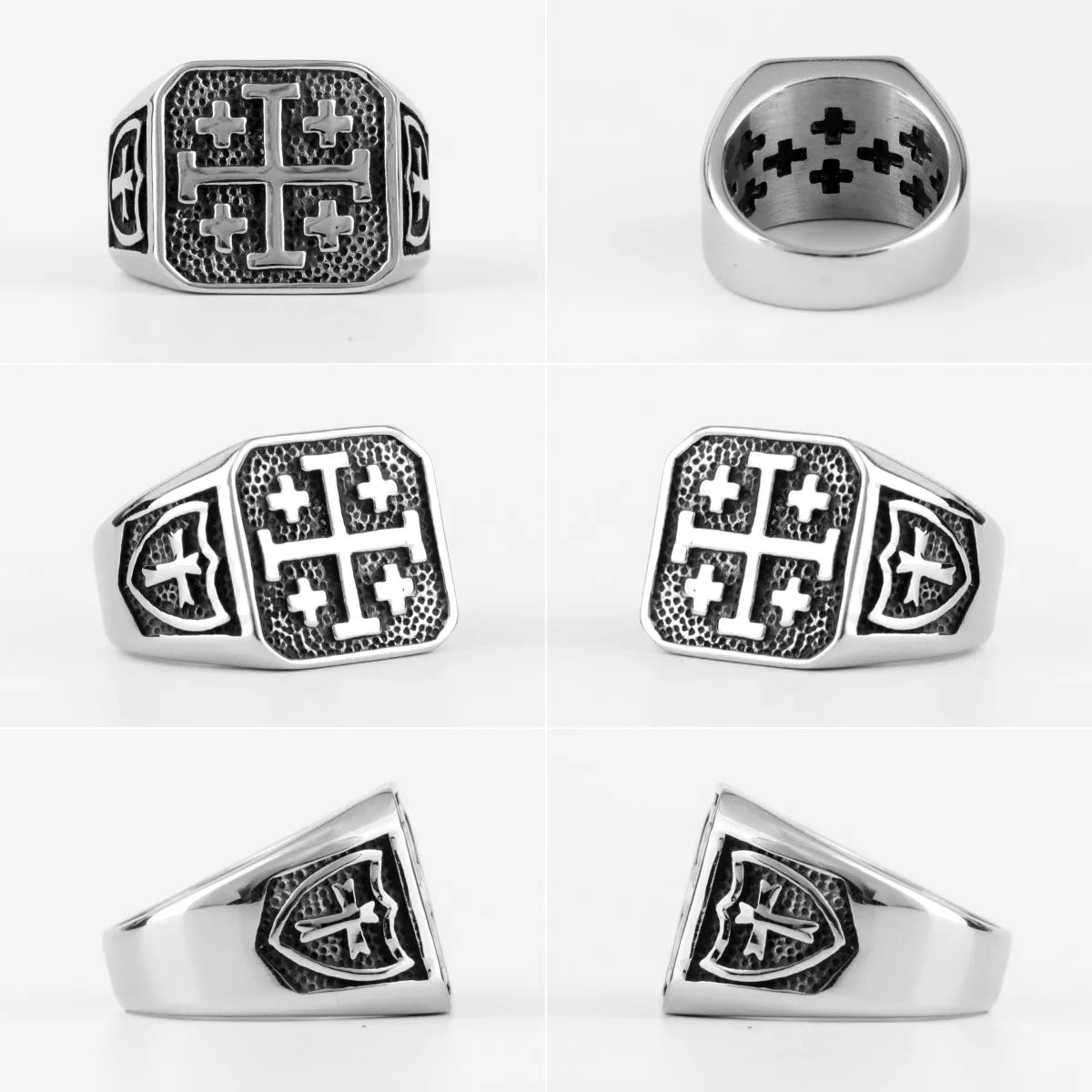 Jerusalem Cross Religion Stainless Steel Mens Rings Simple Retro for Male Boyfriend Biker Jewelry Creativity Gift Wholesale