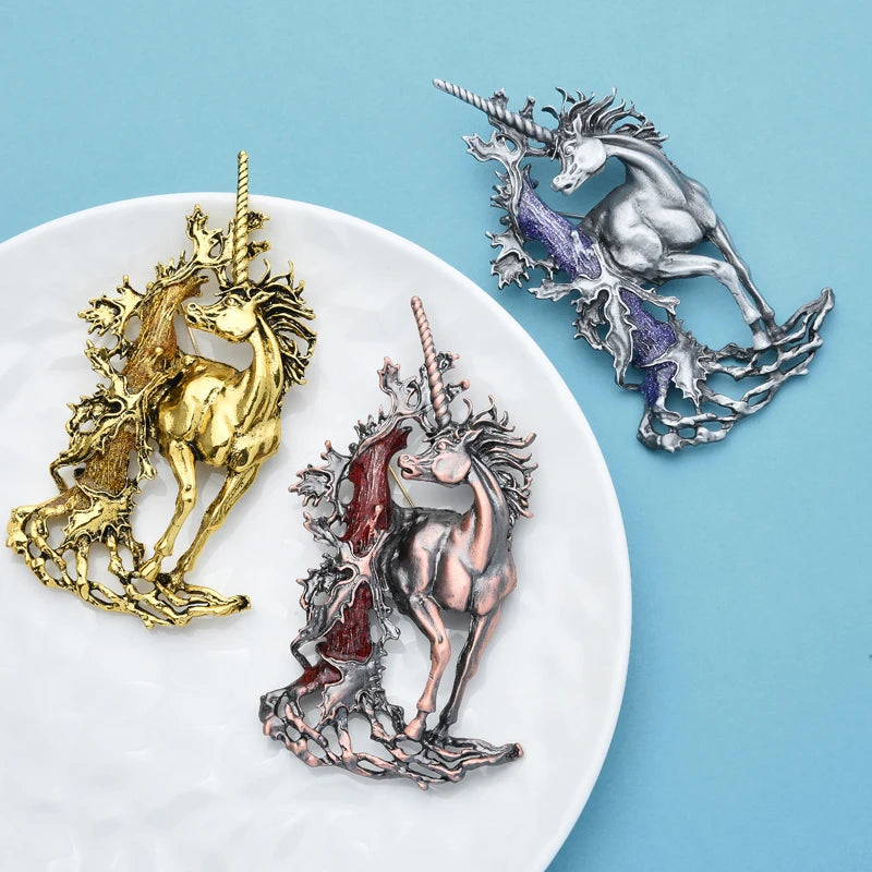 PENDRA Vintage Unicorn Fairy Horse Brooch