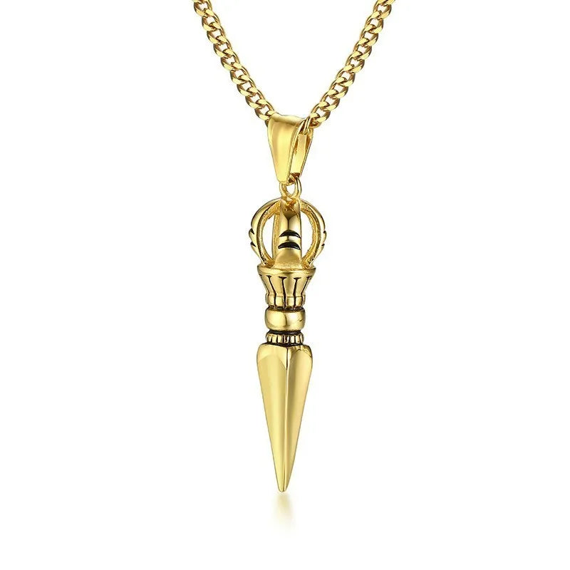 GANDHANRA STAINLESS STEEL TIBETAN BUDDHIST PROTECTION PENDANT VAJRA PATRON SAINT AMULET NECKLACE FOR MEN JEWELRY