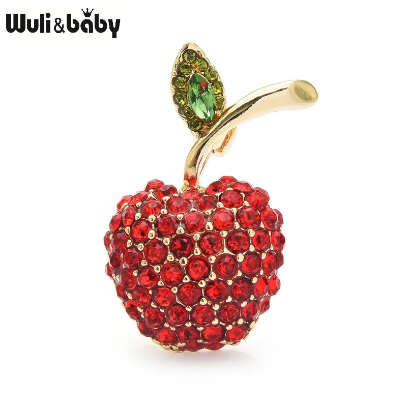 PENDRA Cherryelle Full-Rhinestone Red Cherry Brooch