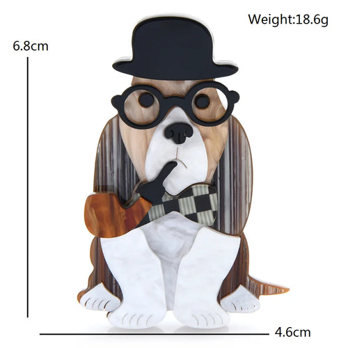 PENDRA Acrylic With Pipe Cool Dog Brooch