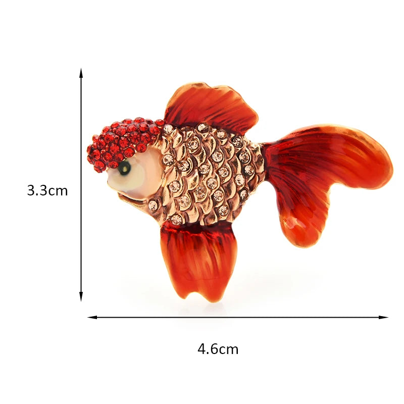 Wuli&baby Wear Red Hat Goldfish Brooches For Women Men New 2-color Rhinestone Enamel Cute Sea Fish Banquet Brooch Pin Gifts