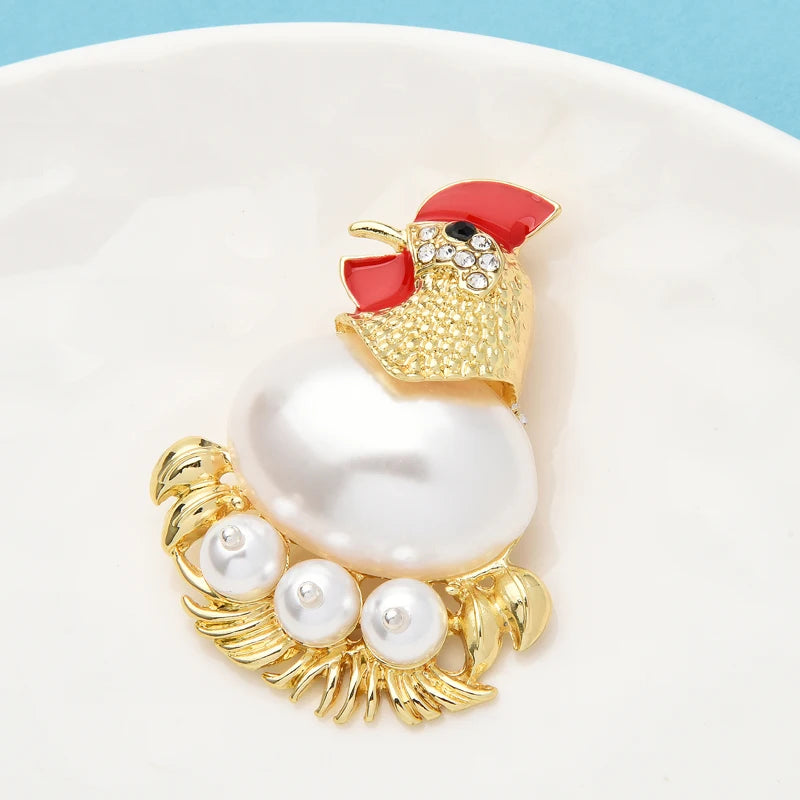 Wuli&baby Chicken Hens Pearl Egg Cute Animal Brooch Pin Gift