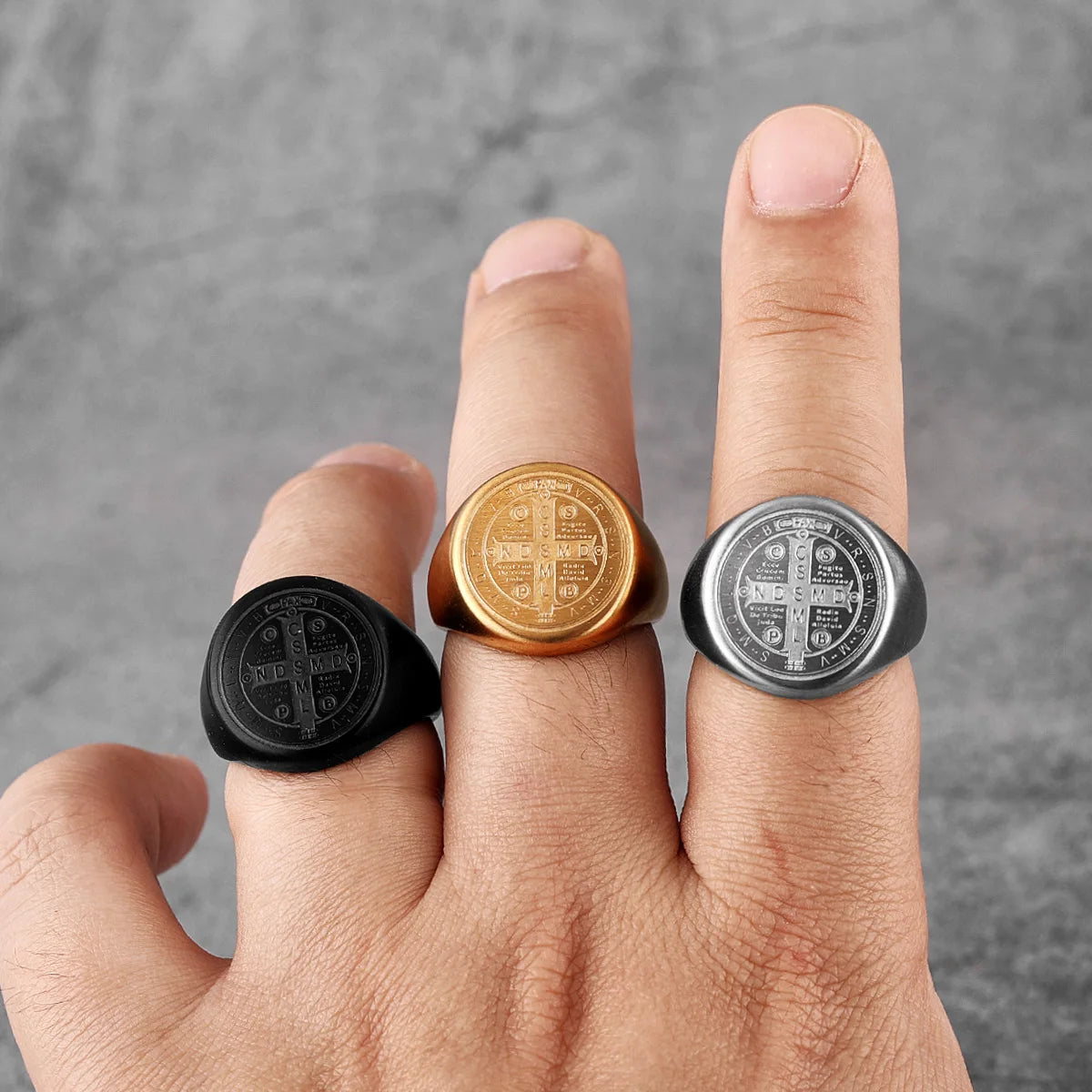 Catholicism Saint Benedict's Exorcism Stainless Steel Mens Rings Hip Hop for Male Boyfriend Jewelry Creativity Gift Wholesale