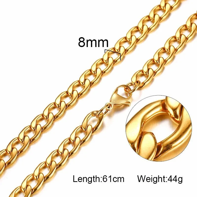 Figaro Necklace Men,Stainless Steel Curb Chain, Man Necklace, 5 to 8mm Link Chain