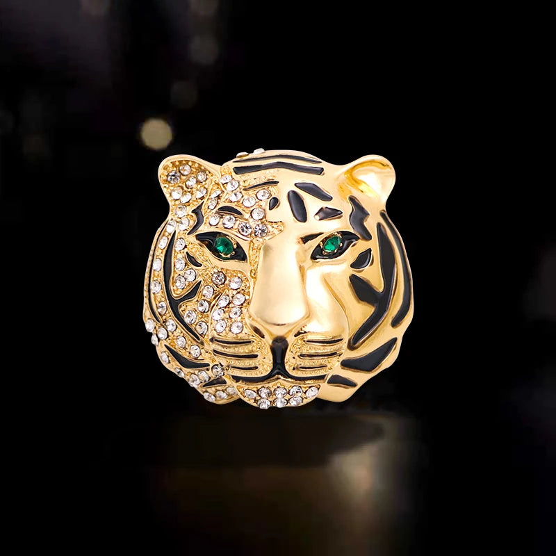 PENDRA Tigergem 2-Color Rhinestone Enamel Tiger Brooch