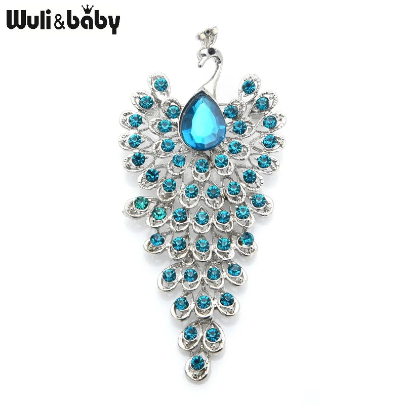 PENDRA Grand Peacock Rhinestone Bird Brooch