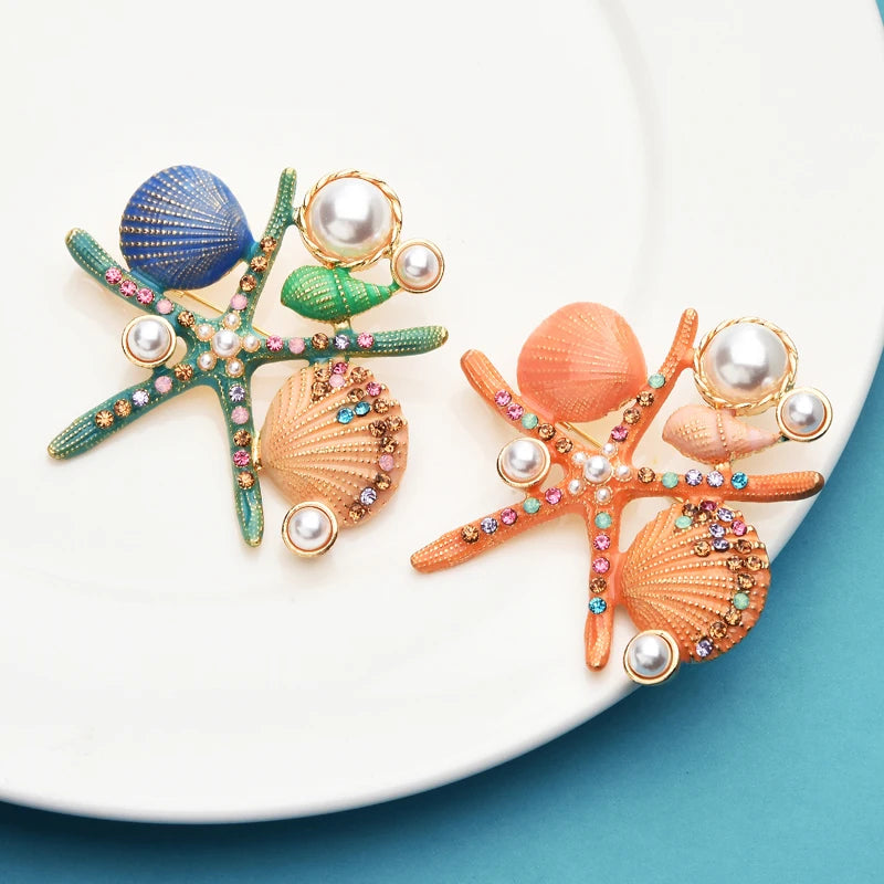 PENDRA Marina Enamel Pearl Starfish Brooch