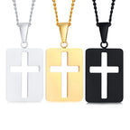 Men Necklaces, Cross Cut Out Pendant, Stainless Steel Small Dog Tag Necklace, Christ Religion Jewelry