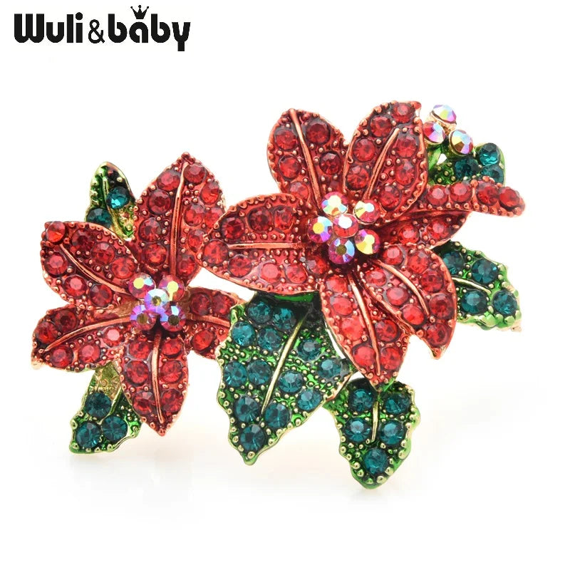 PENDRA Scarlet Red Rhinestone Alloy Flower Brooch