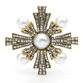 PENDRA Pearl Cross Vintage Rhinestone Brooch