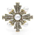 PENDRA Pearl Cross Vintage Rhinestone Brooch