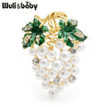 PENDRA Vinetta Full-White-Pearl Enamel Grape Brooch