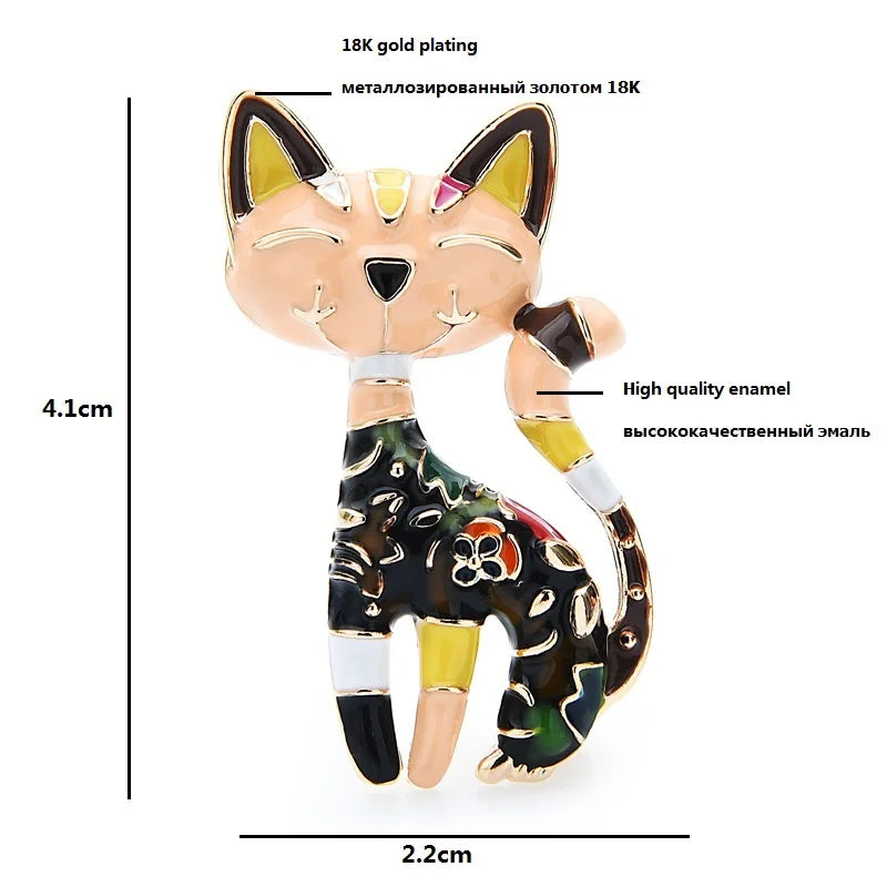 PENDRA Floral Cat Enamel Brooch