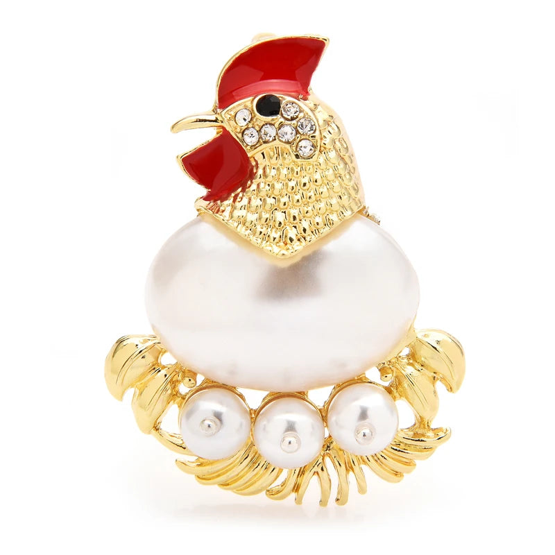 Wuli&baby Chicken Hens Pearl Egg Cute Animal Brooch Pin Gift