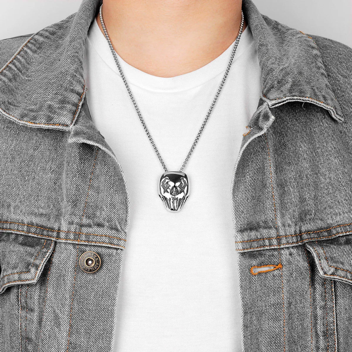 Demon Clown Mask Stainless Steel Men Necklaces Pendants Chain Gothic Punk for Boyfriend Male Jewelry Creativity Gift Wholesale