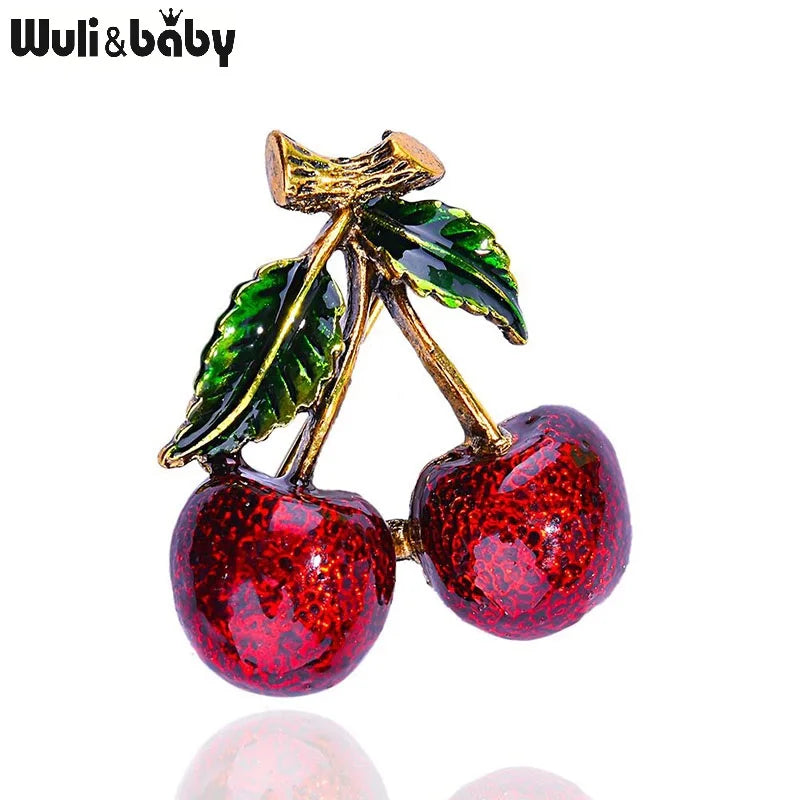 PENDRA Cherryelle Classic Enamel Cherry Brooch