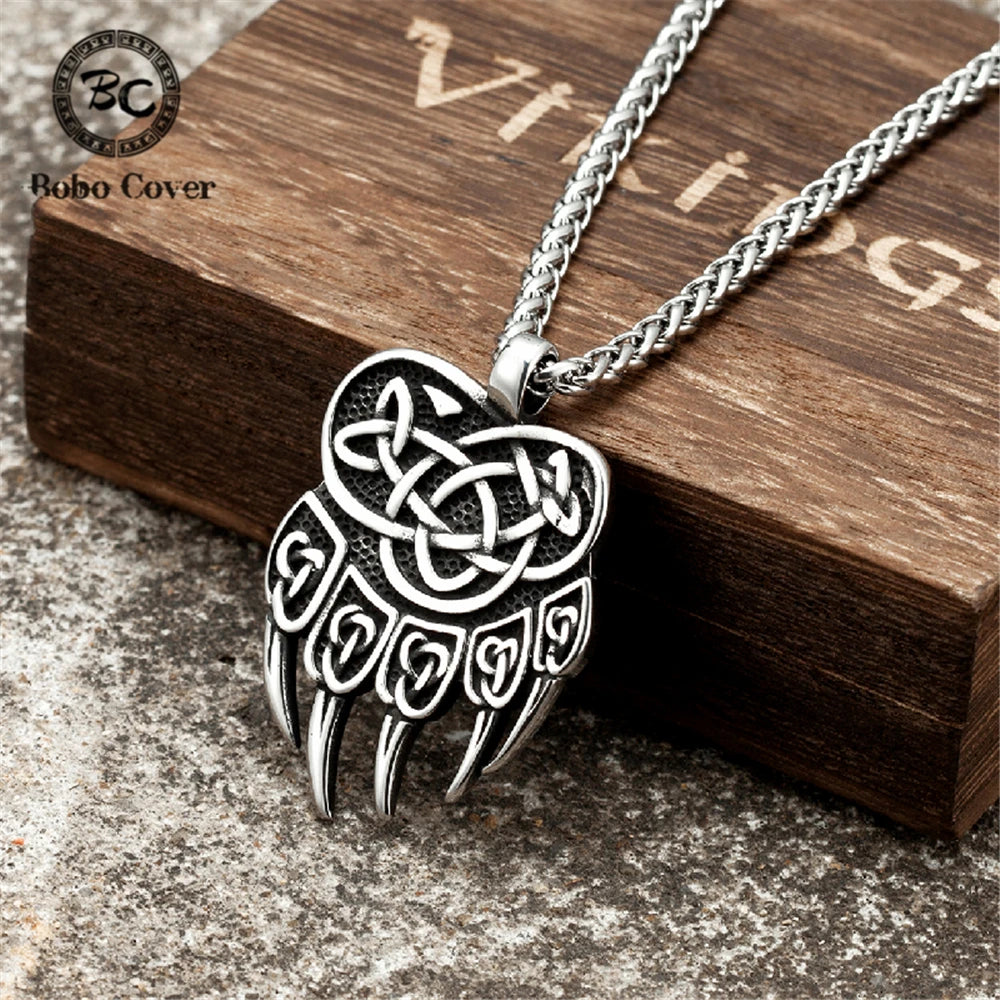 PENDRA Bear Claw Rune Steel Necklace