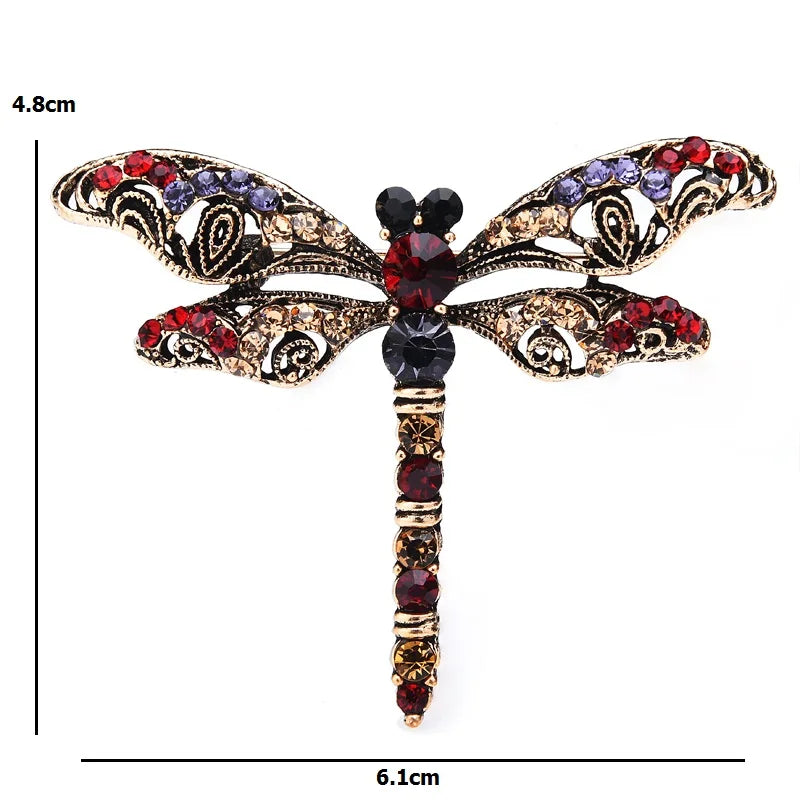 Wuli&baby Rhinestone Green Red Dragonfly Brooches Classic Vintage Insects Brooch Pins Gifts
