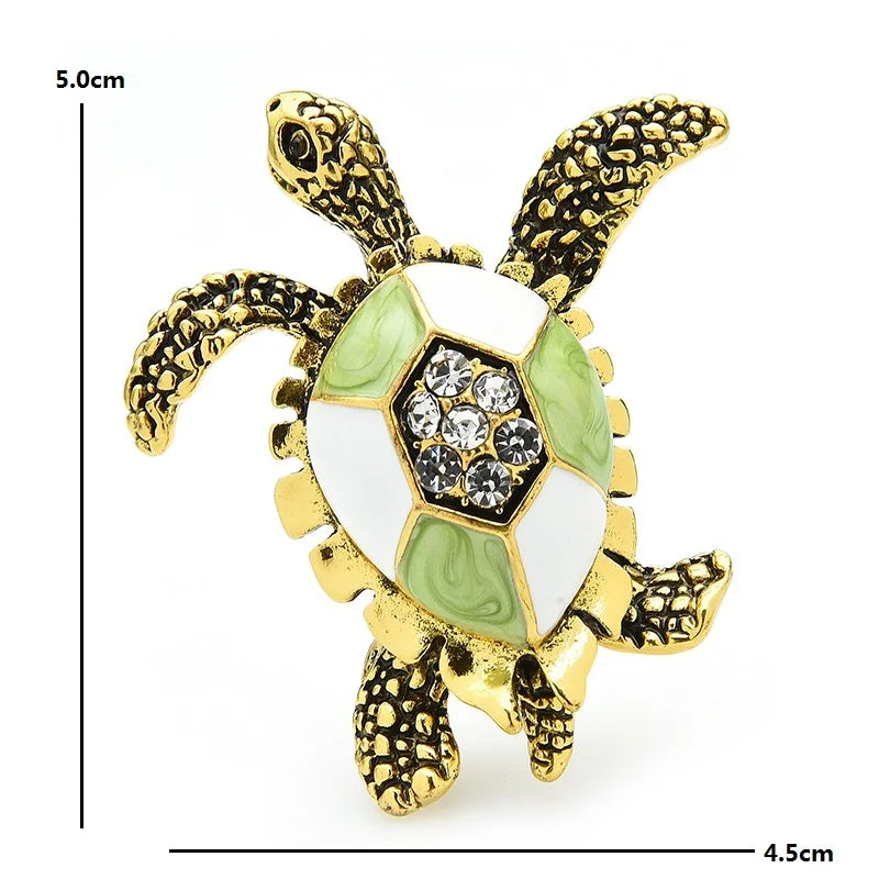 Wuli&baby Vintage Green Enamel Turtle Brooch For Women Men Christmas New Year Fashion Jewelry Gift Pins