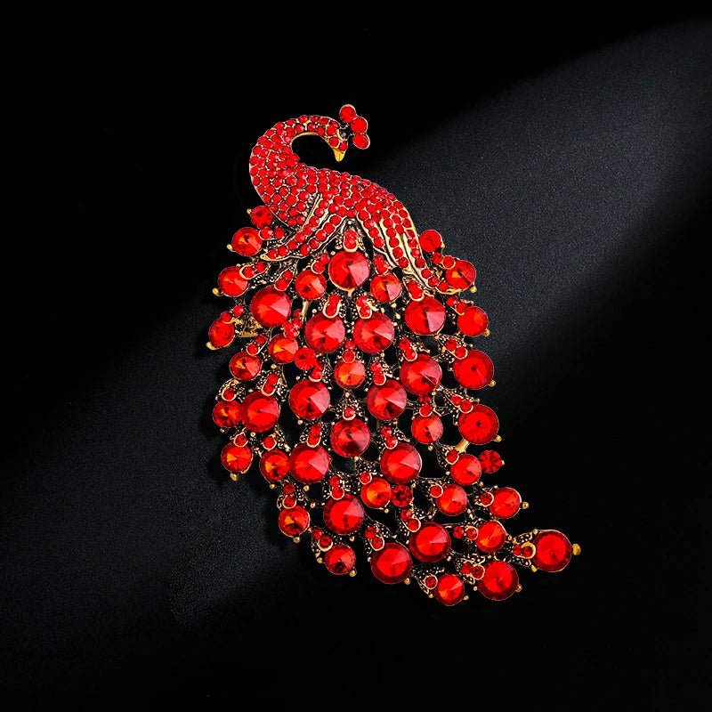PENDRA Aviary Rhinestone Peacock Brooch