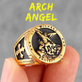 Archangel Saint Michael Exorcism Stainless Steel Mens Rings Punk Amulet for Male Boyfriend Jewelry Creativity Gift Wholesale