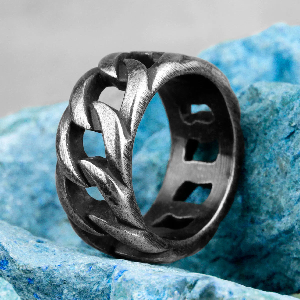 PENDRA Old Weave Cutout Steel Ring